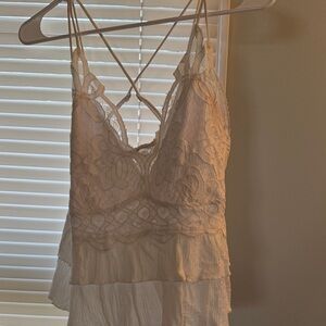 Lace Tiered Spaghetti Strap Dress - Ivory